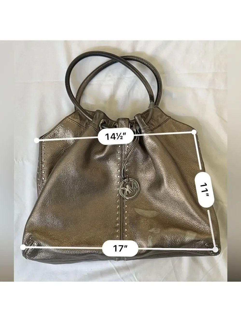 Michael Kors Large Pebbled Pewter Handbag.
